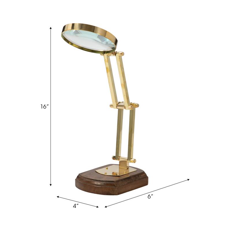 Sagebrook Home 16" Kane Wood Base Magnifying Glass, Gold - 6" x 4" x 16"