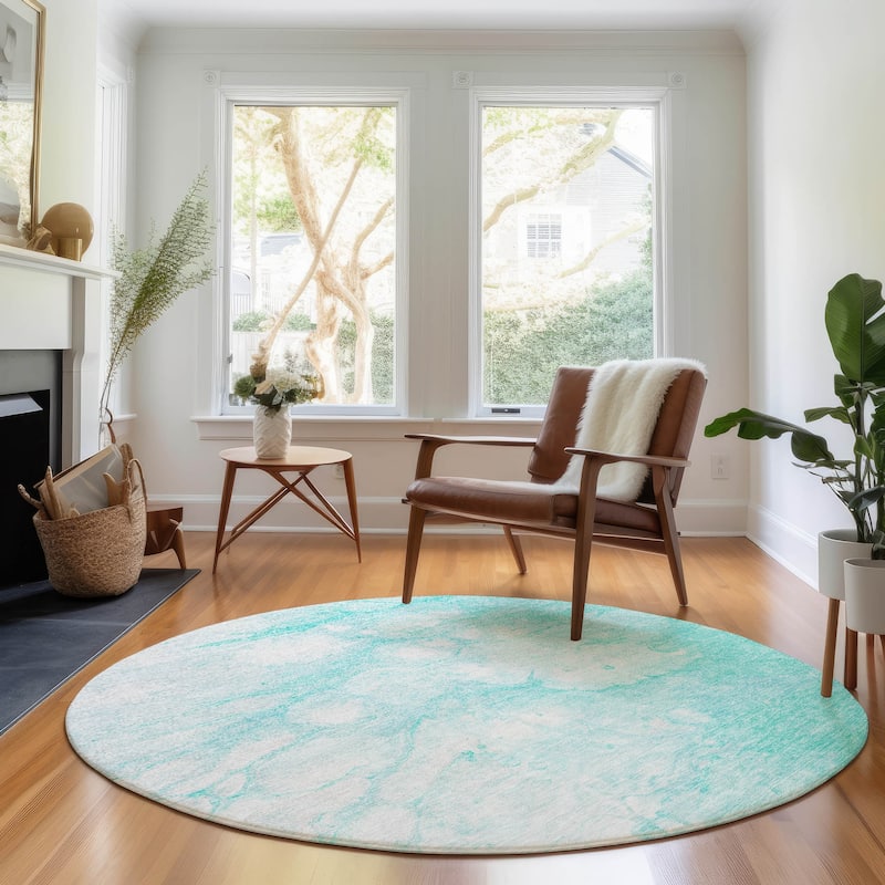 Premium Washable Super Soft Abstract Motion Mayfield Rug - Aqua - 8' x 8' - Round