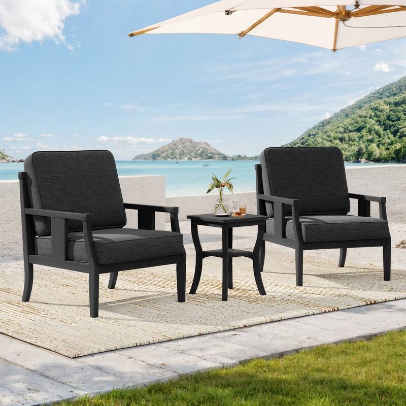 Wood Patio Bistro Set with Water-Resistant Cushions(Set of 3) - Dark Grey/Black