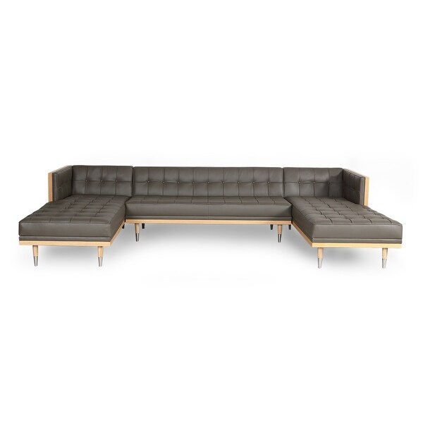 Kardiel Woodrow Box Top Grain Leather Mid-century Sofa U Sectional