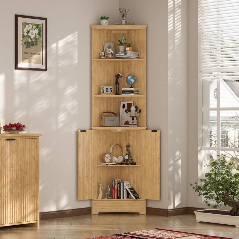VEIKOUS Wooden Corner Cabinet for Bathroom, Kitchen, Living Room, Anti-Tipping Design