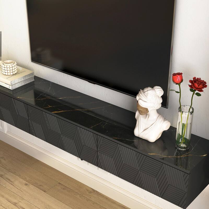 Floating TV Stand Wall Mounted with 16 Color LEDs, 67" Modern TV Stand