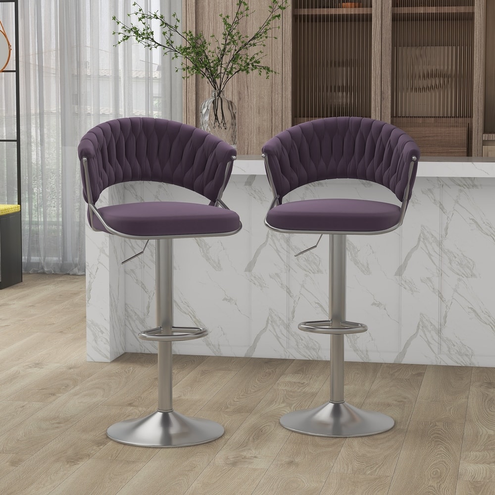 Set of 2 Bar Stool Adjustable Height with Swivel Seat