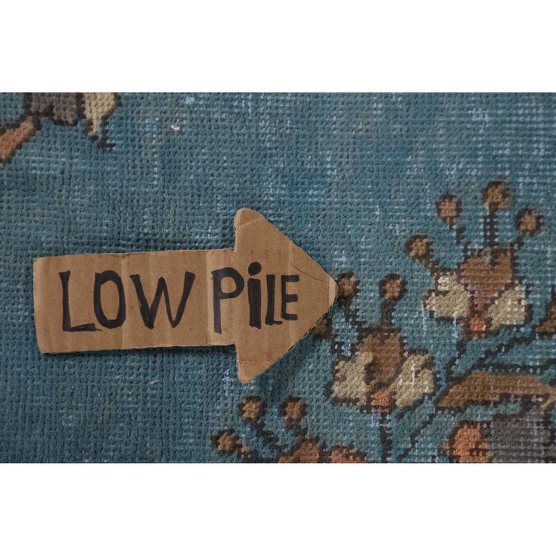 Over Dyed Tabriz Persian Vintage Rug Handmade Blue Wool Carpet - 9'10"x 12'11"