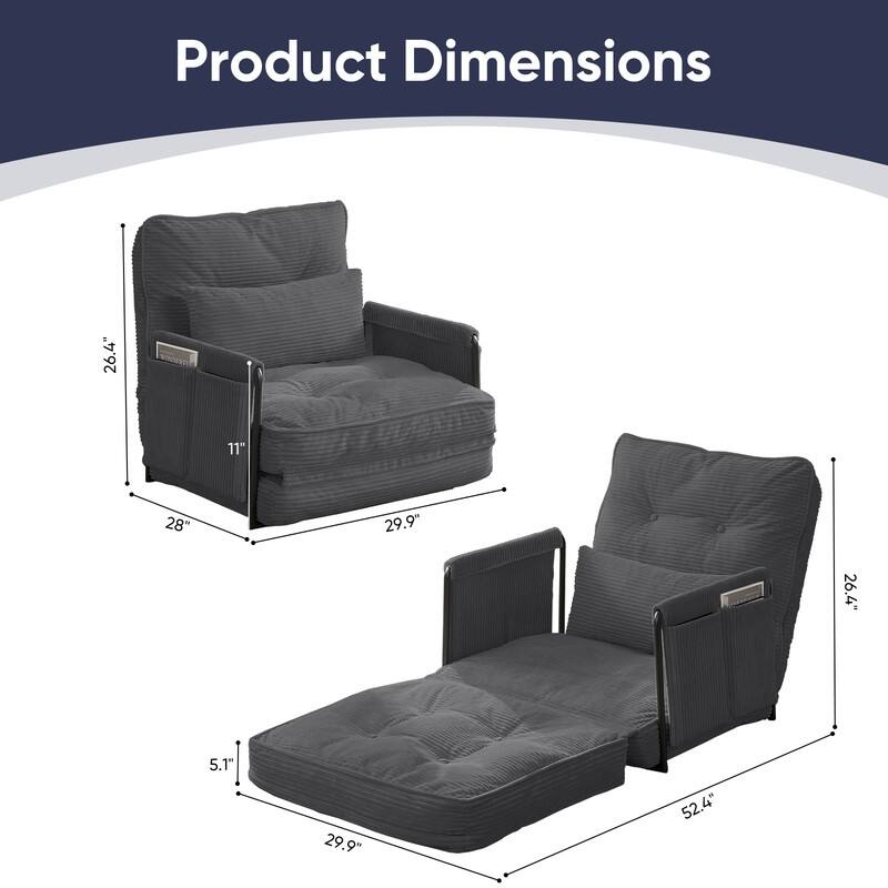 Mixoy Muti-Functional Folding Futon Floor Sofa Bed,Single Lazy Sofa with Pillows,6 Position Adjustable Backrest