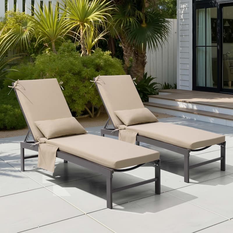 Outdoor Lounge Chair Cushions Patio Chaise Lounge Chair Seat Cushion with Pillow - 80 inches long - Beige - 2PC
