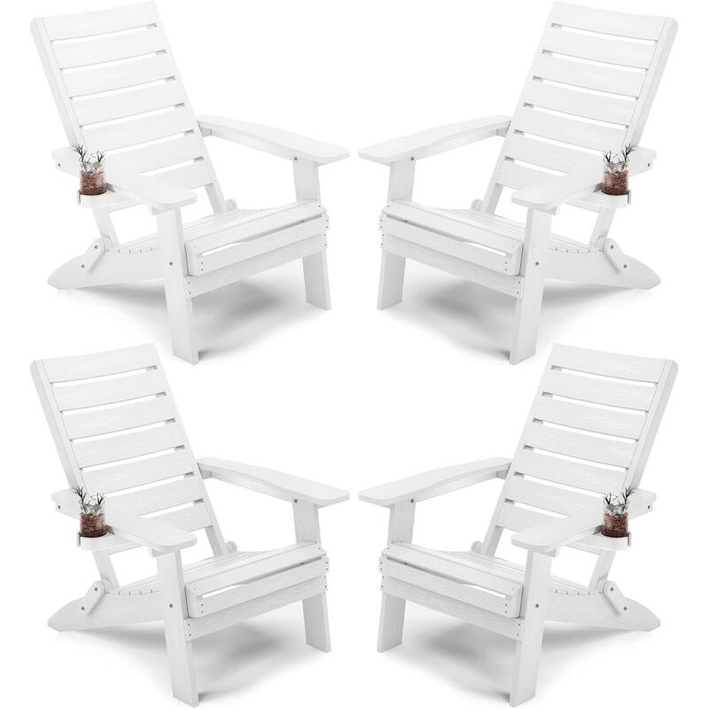 WINSOON HIPS Folding Adirondack Chairs with Arc Back & Cup Holder Set Of 4 - White