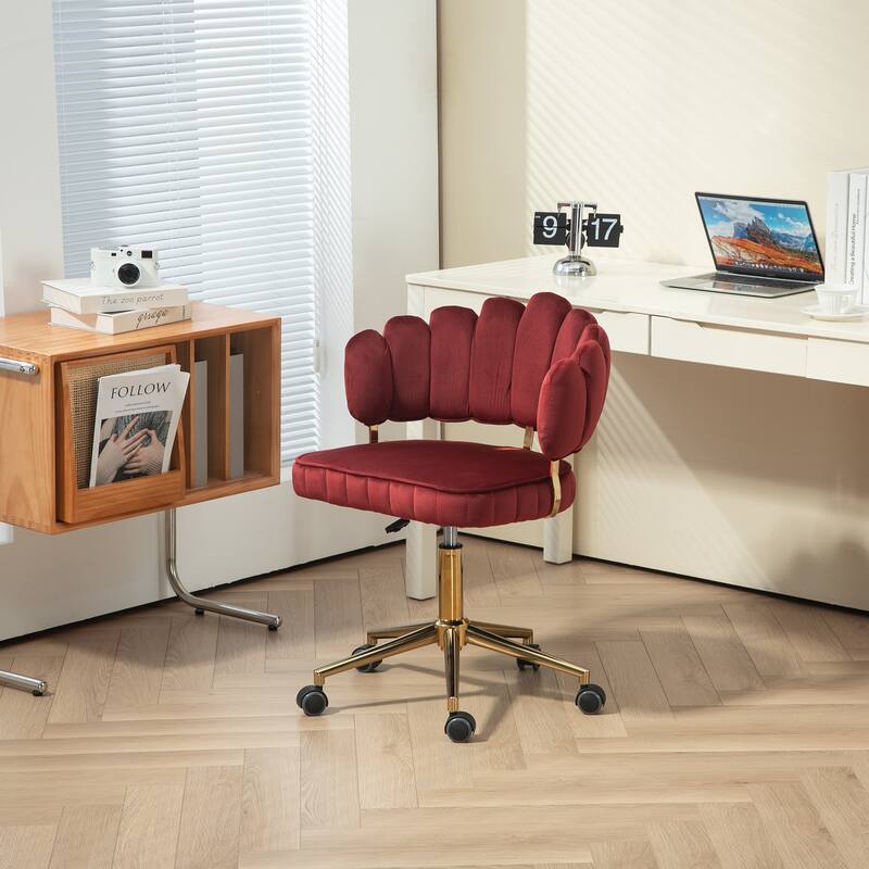 Velvet Home Office Desk Chair, Height Adjustable Task Chair, Armless Single Chair with Wheels, 360° Swivel Vanity Chair - N/A - WINE RED