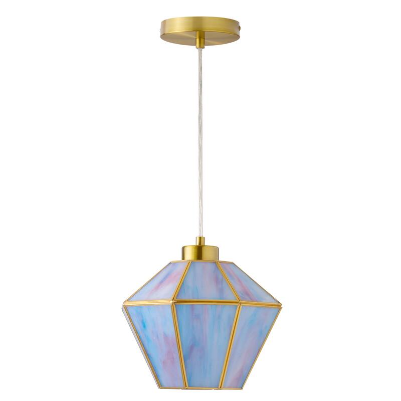 Margaux River of Goods Blue and Pink Stained Glass and Metal 10-Inch Pendant Light with Adjustable Hanging Cord