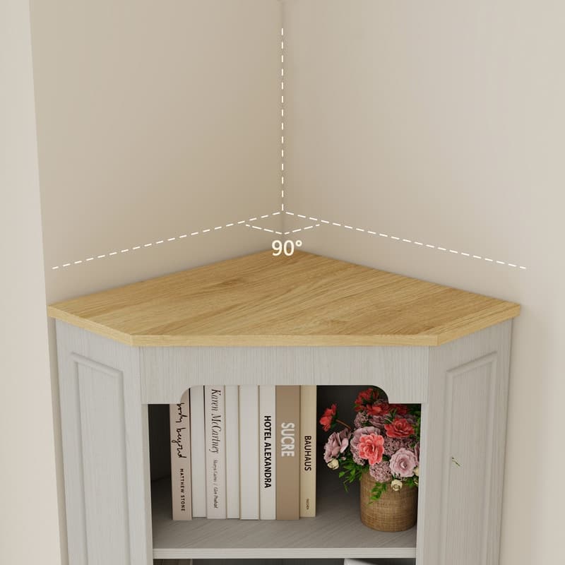 68" Farmhouse Corner Cabinet with Drawer, Freestanding Antique White Storage for Living Room, Kitchen
