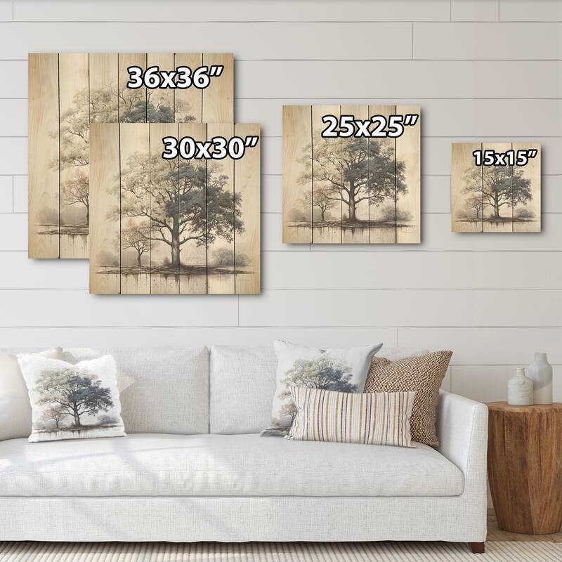 Designart "Subtle Elegance Of Monochrome Tree" Tree Monochrome Wood Wall Decor - Green Wood Panel On Natural Pine Wood