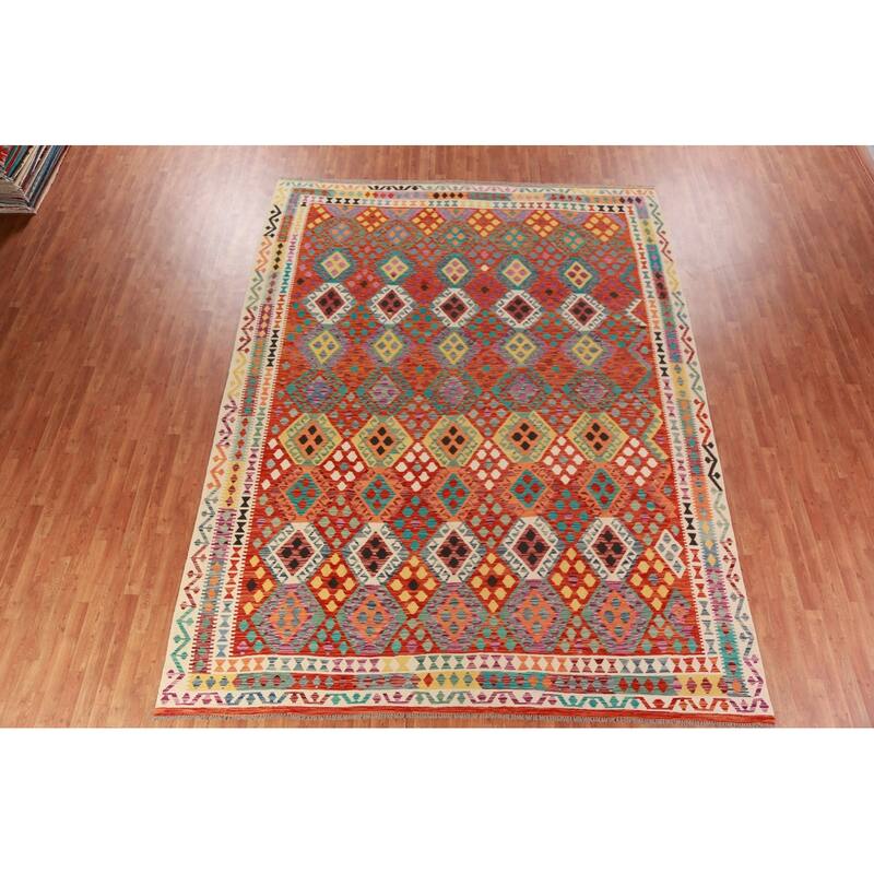 Reversible Kilim Oriental Area Rug Hand-Woven Living Room Wool Carpet - 9'10"x 13'0"