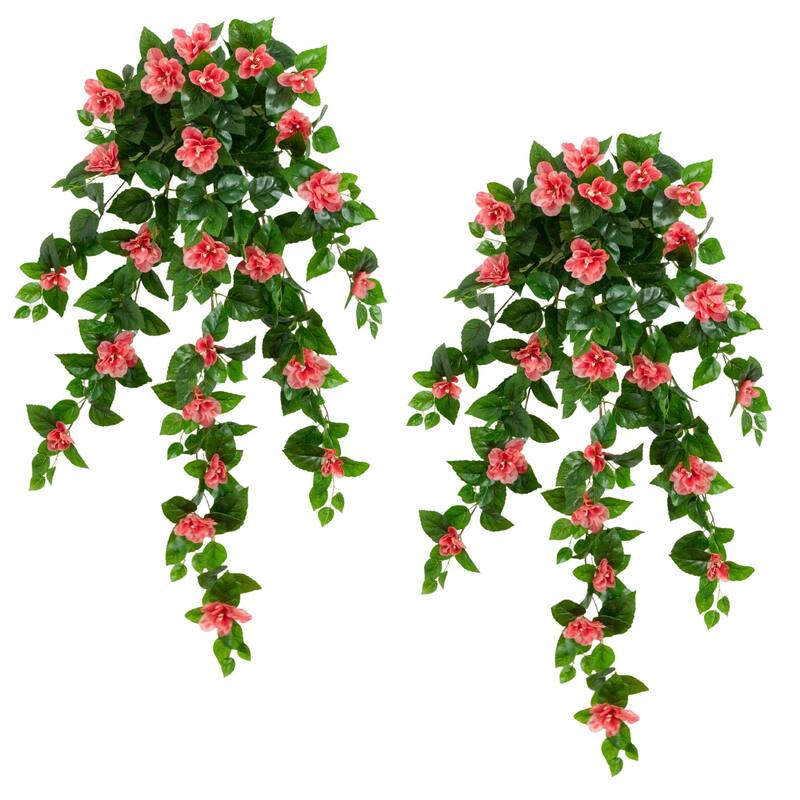 41-in UV Resistant Artificial Azalea Hanging Plant - Set of 2