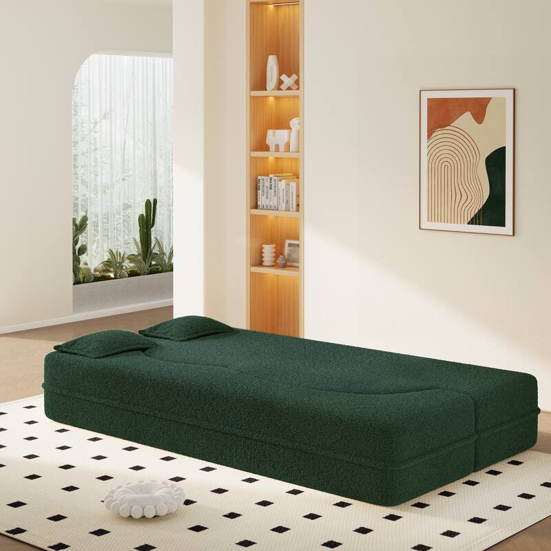 Modern 78.7" Floor Sofa With 2 Pillows For Small Pace Living Room, Convertible Sleeper Sofa Bed