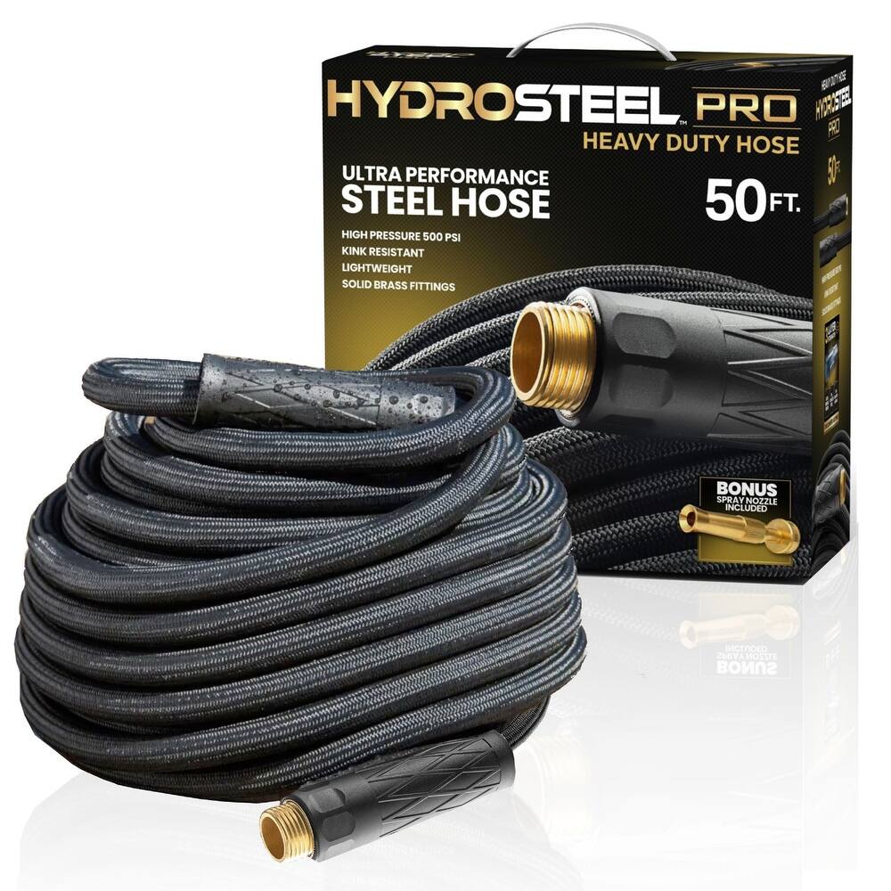 Hydrosteel Pro Heavy Duty Garden Hose with Bonus Spray Nozzle