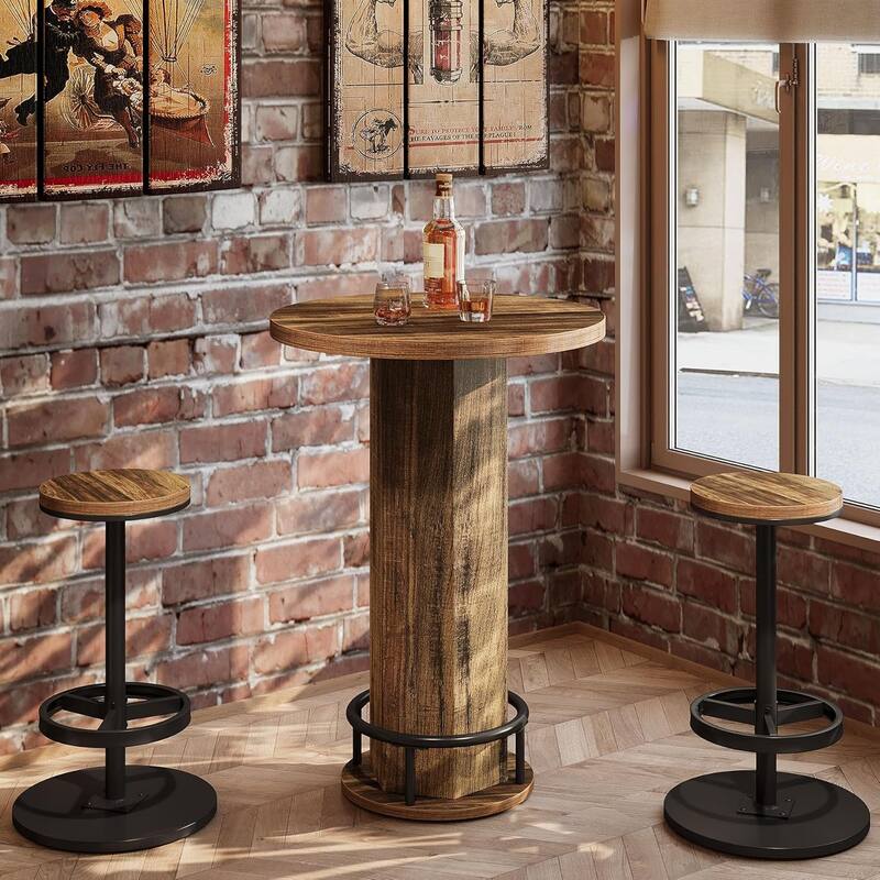 3-Piece Dining Table Set, Small Round Kitchen Table with 2 Chairs for Small Space, Apartment, Bistro - Brown