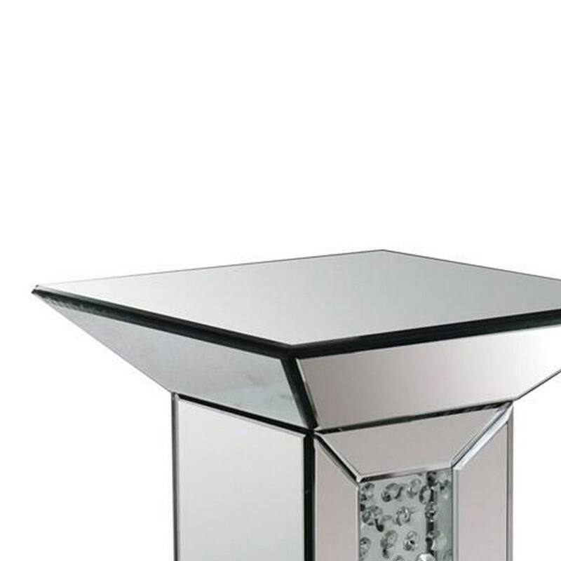 12 in. Silver Square Glass End Table, Sturdy Build End Side Table for Living Rooms