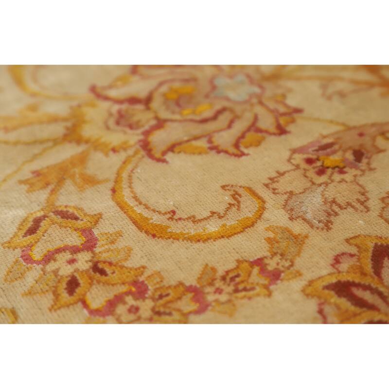 Hand Knotted Oriental 100% Wool Carpet Traditional Floral Beige & Ivories Tabriz Area Rug - 11' 0'' X 8' 4''