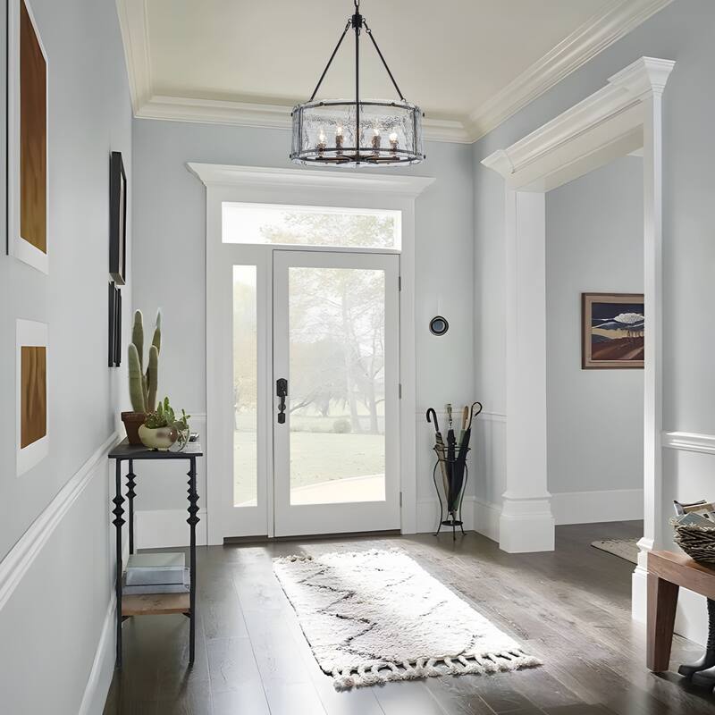 Starsky 6-Light Modern Drum Textured Glass Kitchen Island Chandelier