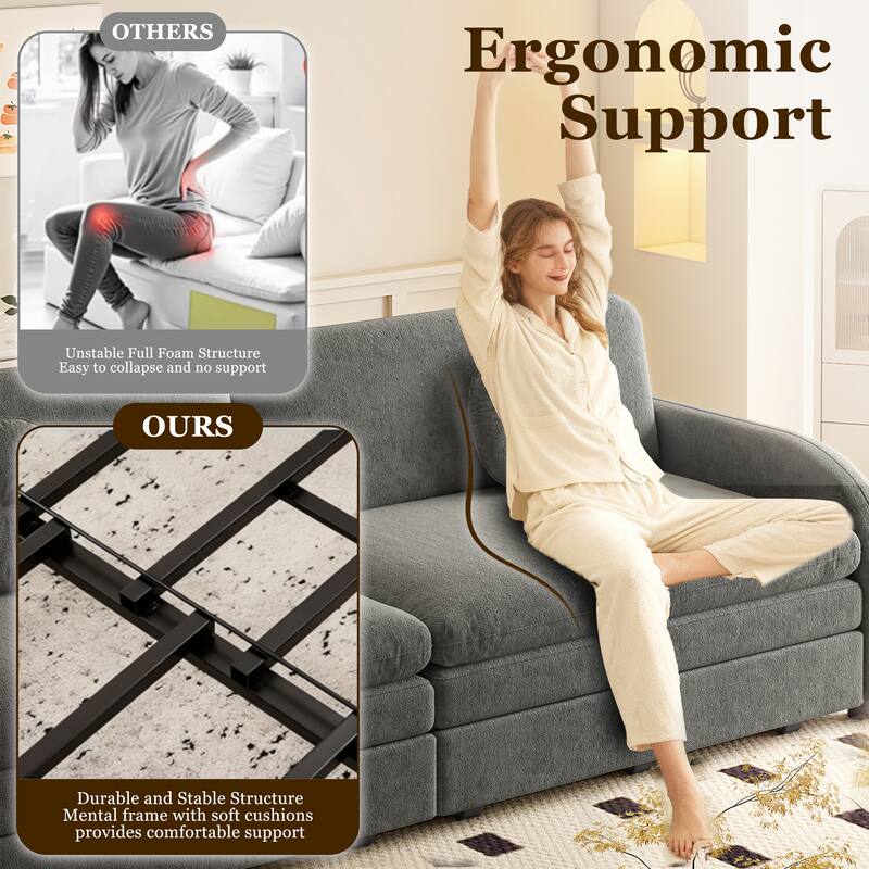 Homy Casa 3-in-1 Convertible Sleeper Sofa Bed, Pull-Out Couch w/ USB, Side Pocket & 4 Pillows, Chenille, 2/3/4-Seat