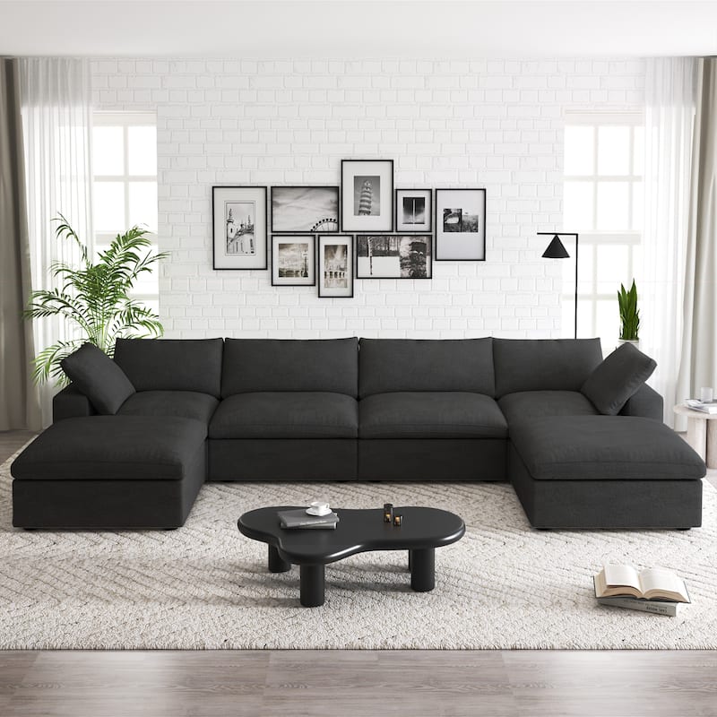 160'' Widen Sectional Sofa Down Filled U-Shaped Couch 4 Seater with 2 Ottoman - Dark Charcoal