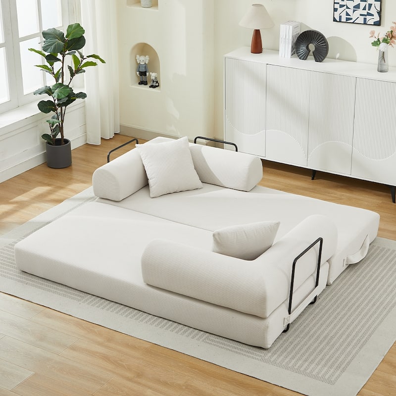 Folding Upholstered Sofa Bed, 78.5" Convertible Sleeper Sofa Bed with 2 Pillows, Fold Out Loveseat Couch, Futon Couch