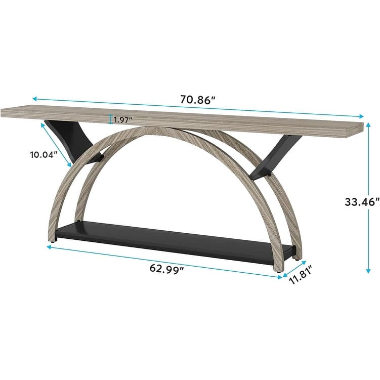 70.87" Console Table Sofa Table with Storage Shelf Half Moon Frame