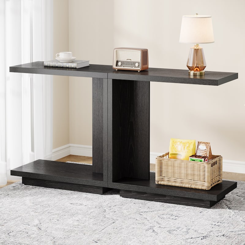 C-shaped Side Table Set Of 2, 2-tier Narrow End Table Wood Nightstand