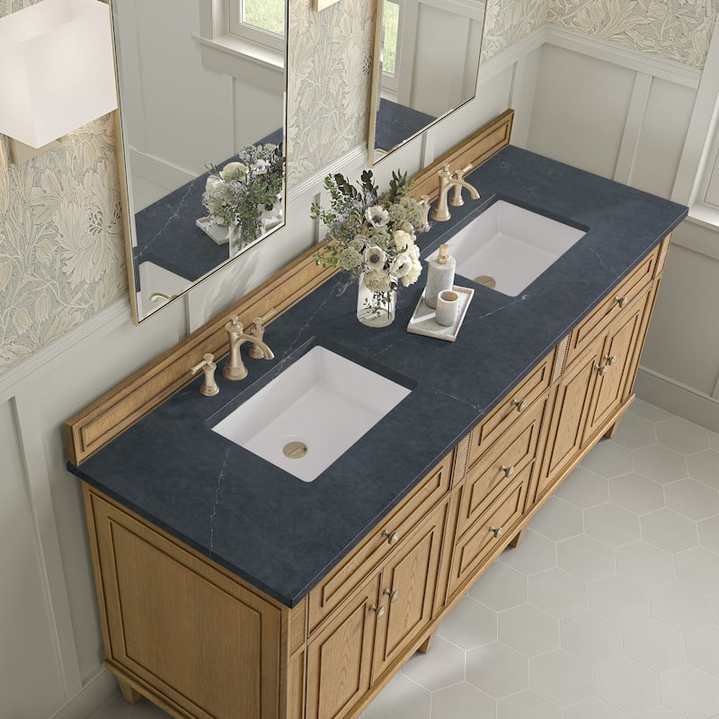 James Martin Vanities Lorelai 72" Double Vanity, Light Natural Oak - Charcoal Soapstone