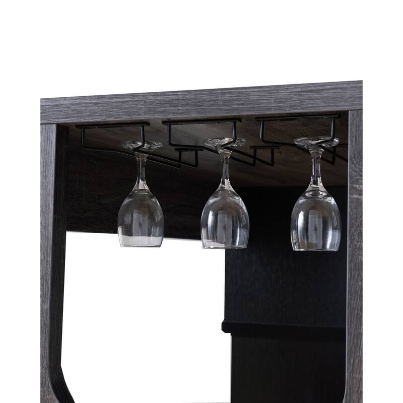 Transitional Style Wooden Bar Table with 3 Tier Side Shelves, Gray