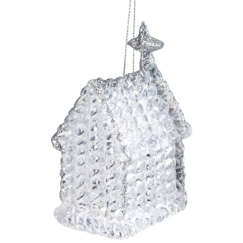 Glittered Acrylic Church Christmas Ornaments - 4.75" - Silver - 4ct