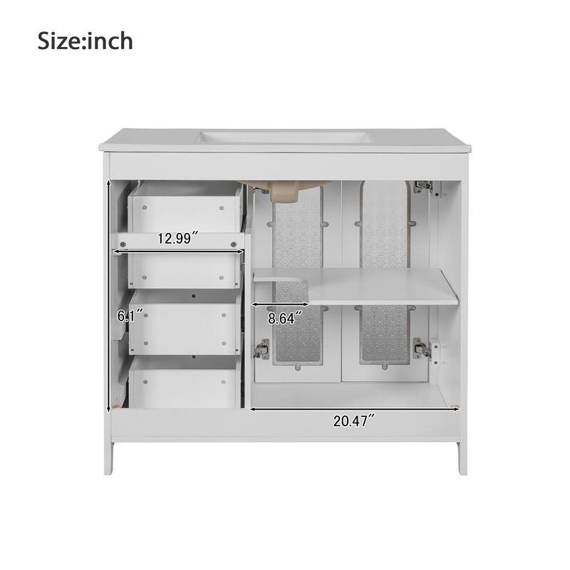 36'' Bathroom Vanity with Ceramic Sink Top, Bathroom Storage Cabinet with 2 Soft Close Doors, 3 Drawers and Adjustable Shelf