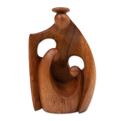 Novica Handmade Happiest Mother Wood Sculpture