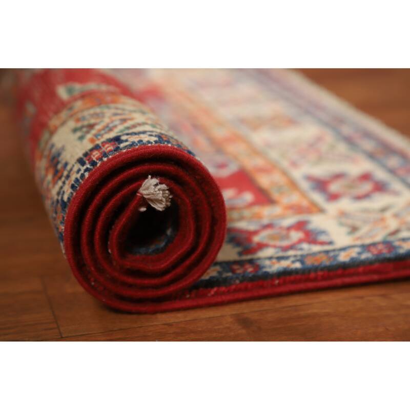 Traditional Kazak Oriental Foyer Rug Hand-Knotted Red Wool Carpet - 2'0"x 3'0" - 2'0"x 3'0" - Red
