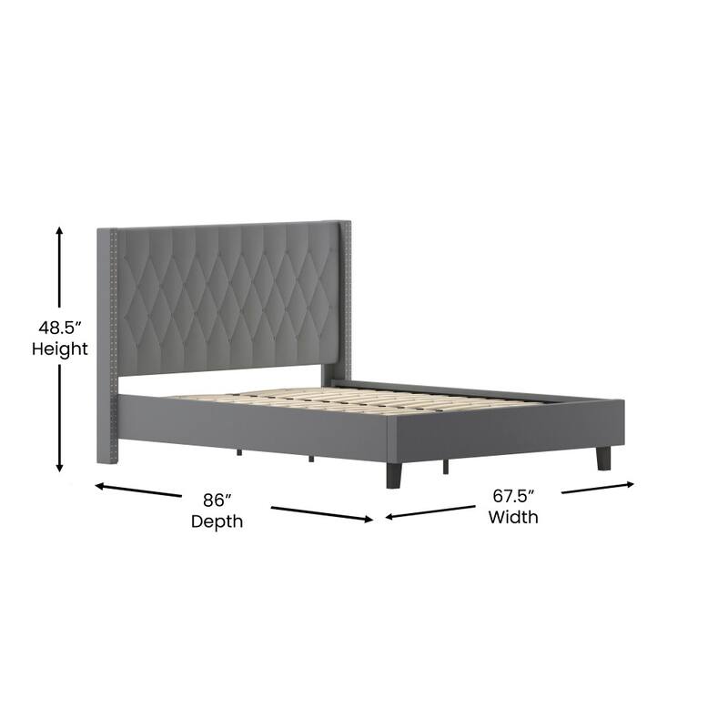 Tufted Upholstered Nailhead Trim Platform Bed