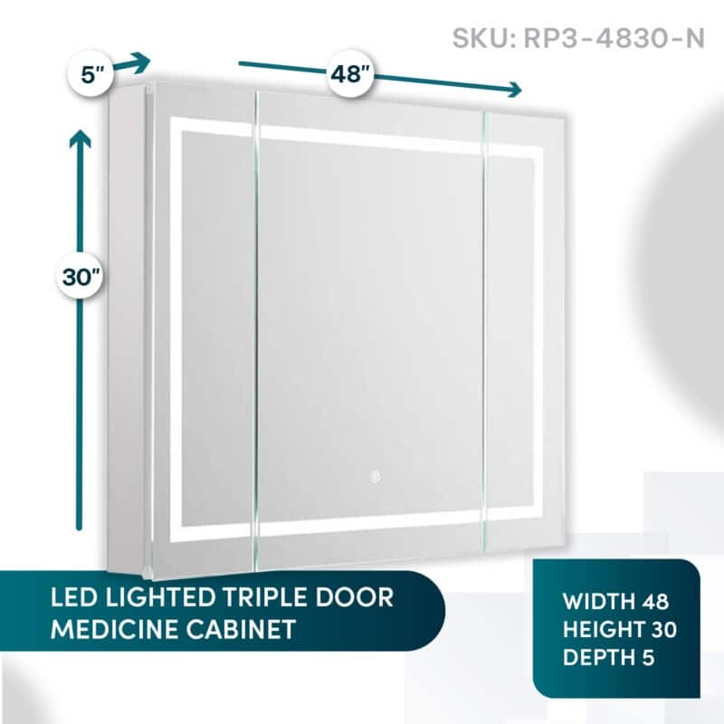 AQUADOM Royale Plus 48W Bathroom Led Lighted Medicine Cabinet Defogger, 3X LED Adjustable Magnifying Mirror, Electrical Outlets.