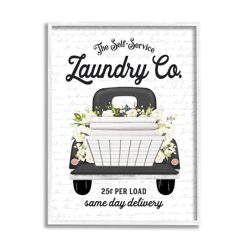 Stupell Laundry Co. White Flower Bouquet Truck Service Framed Wall Art, Design by Lettered and Lined - Grey