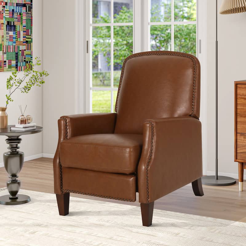Adjustable Recliner Chair Faux Leather Armchair, Upholstered Recliner with Rivet Trim Single Sofa Accent Chair for Living Room - Light Brown