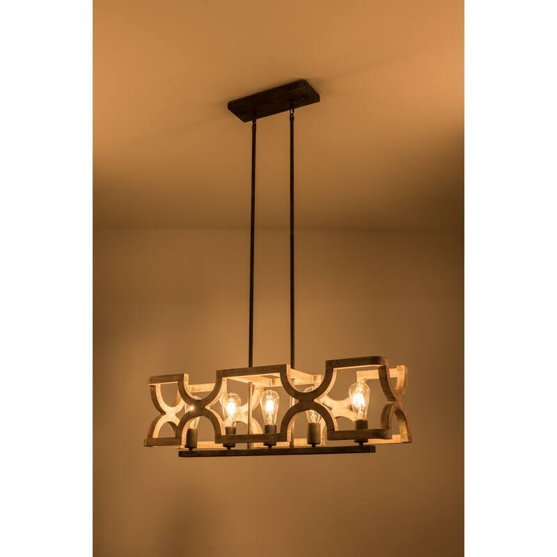 Cusp Barn Farmhouse 5-Light Wood Chandelier Rustic Kitchen Island Lighting Modern Pendant Light Fixture