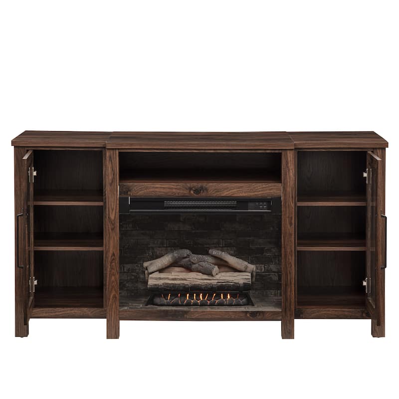 Darcel Walnut Console with Electric Fireplace