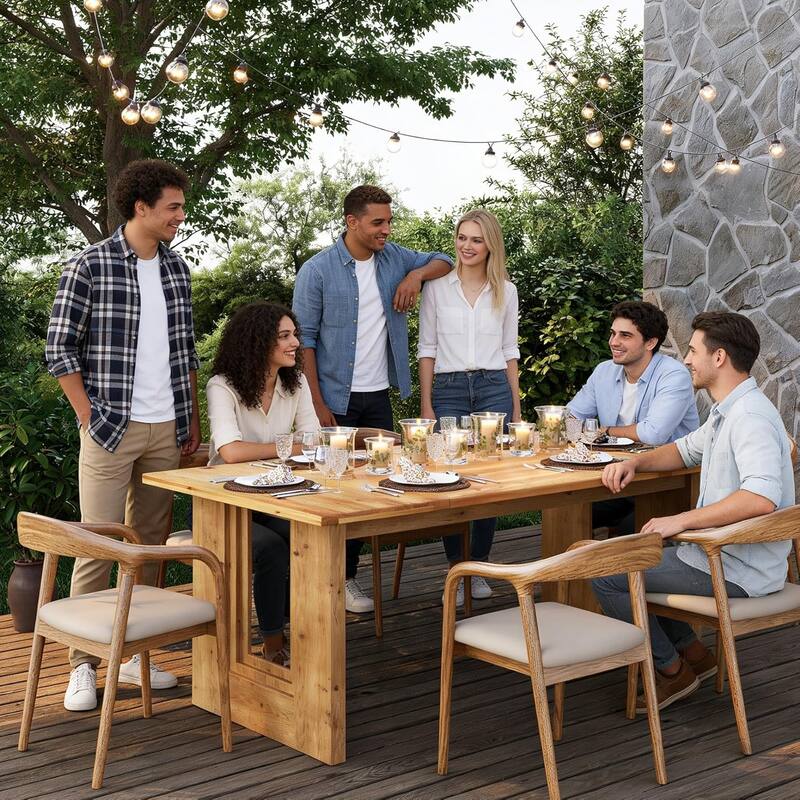 63-Inch Solid Wood Dining Table for 6 People for Dining Room, Living Room, Brown