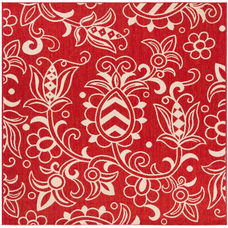 SAFAVIEH Beach House Jula Indoor/ Outdoor Waterproof Patio Backyard Rug - 6'7" Square - Red/Beige