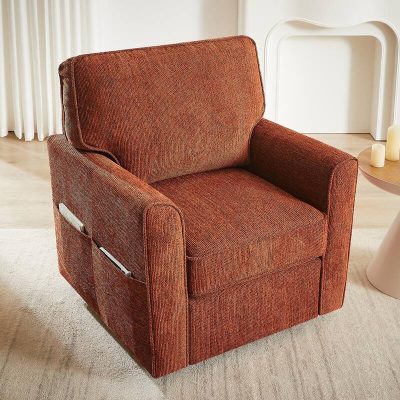 Round Lounge Chair Armchair Swivel Sofa Chair with Side Storage Pockets, Swivel Chair Accent Barrel Chair