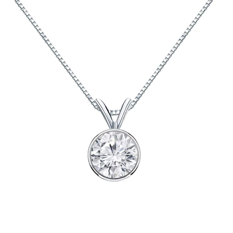 Auriya 3/4ctw Round Solitaire Diamond Necklace 14k Gold Bezel-set (H-I, VS1-VS2) - White