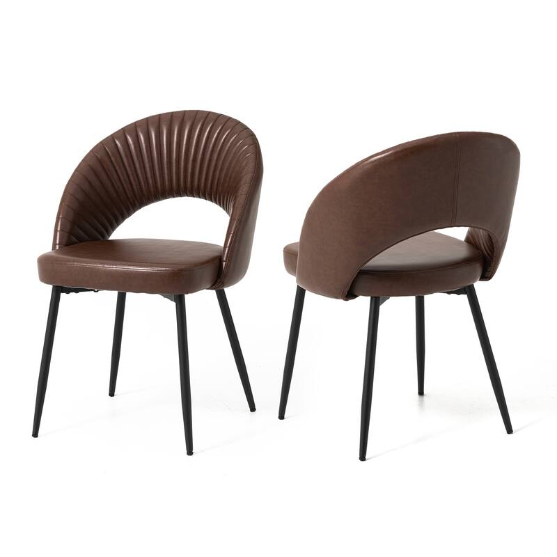 Glitzhome Set of 4 Faux Leather Upholstered Side Dining Chairs with V-shaped Wood Legs