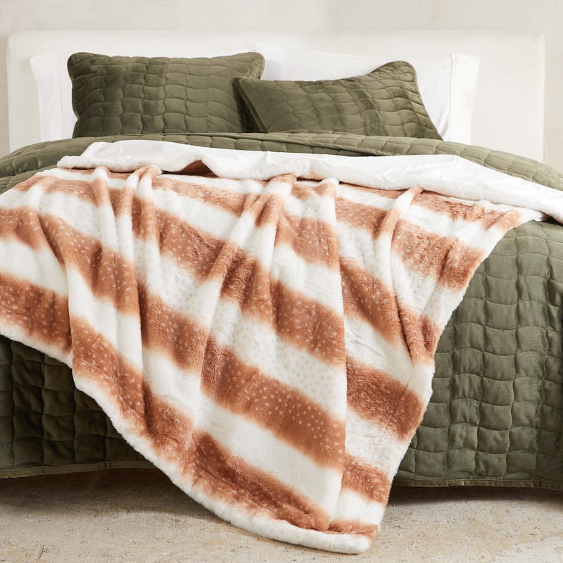 Luxurious Ruched Faux Fur Reversible Microfiber Throw