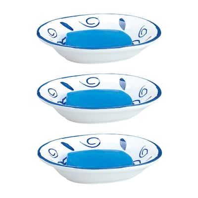 Ceramic Bathroom Soap Dishes Blue/White Neptune (Set of 3) Renovators Supply