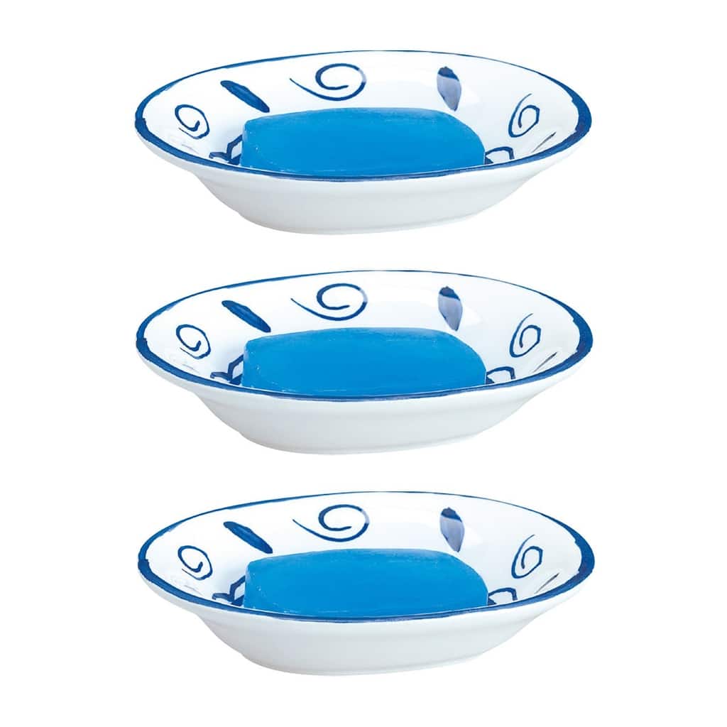 Ceramic Bathroom Soap Dishes Blue/White Neptune (Set of 3) Renovators Supply