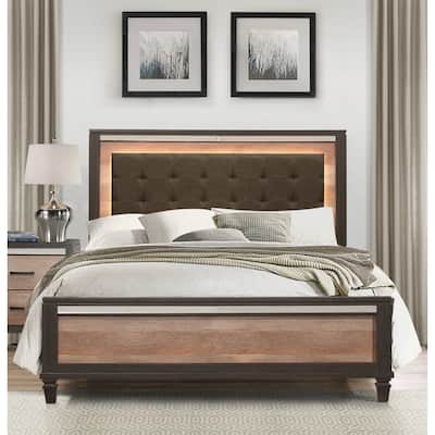 Modern Rustic Style Queen Bed Upholstered Headboard with LED Light