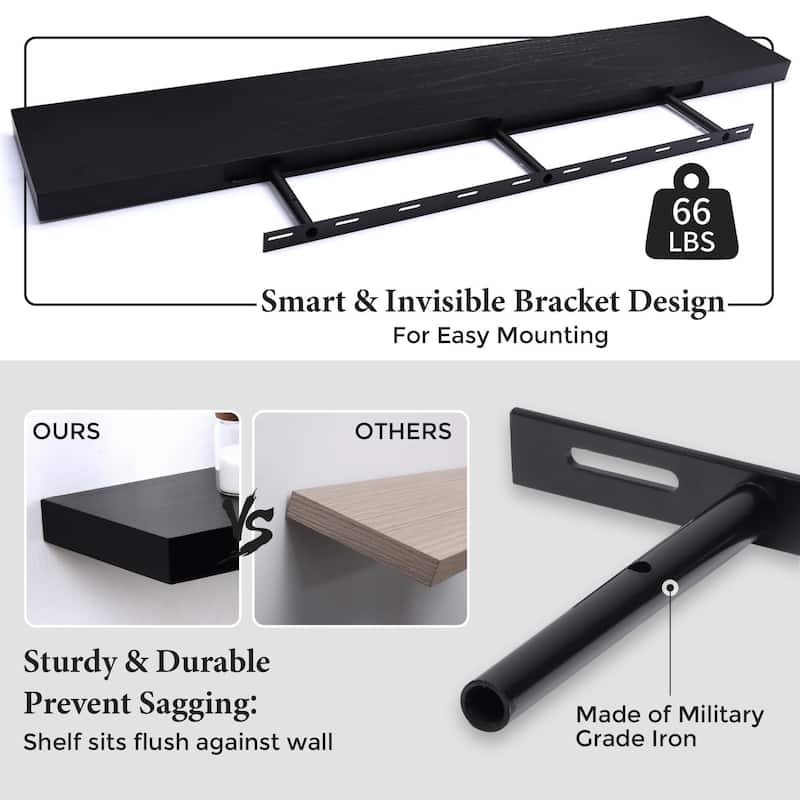 Floating Shelves, 8 Inch Deep Modern Solid Wood Wall Shelves